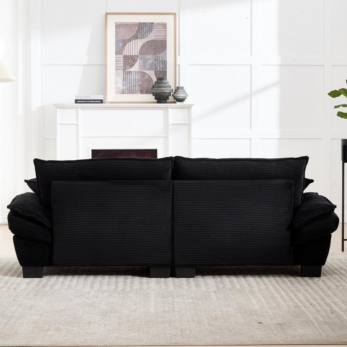 Modernes 2-Sitzer Sofa mit Polsterarmlehnen & Beinen (Schwarz)