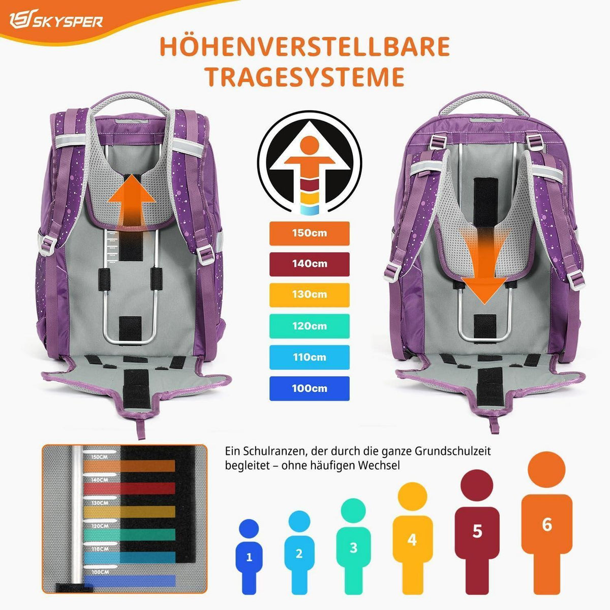 5-teiliges Schulranzen-Set Lila – Ergonomisch & Reflektierend
