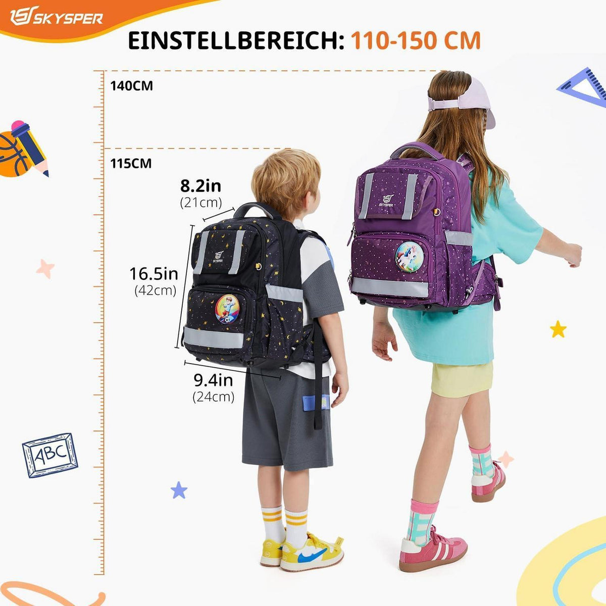 5-teiliges Schulranzen-Set Lila – Ergonomisch & Reflektierend