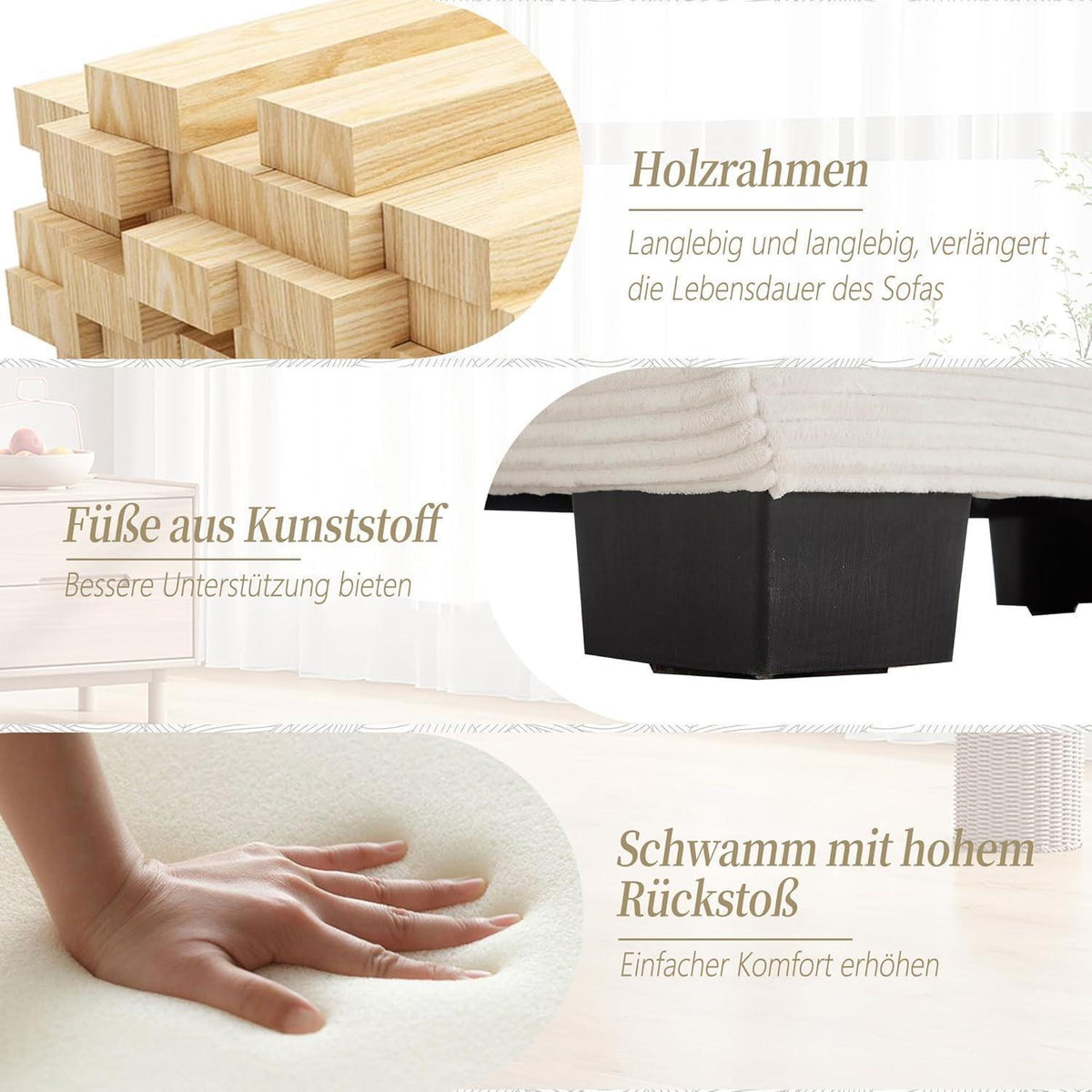 Modernes 2-Sitzer Polstersofa mit gepolsterten Armlehnen (Beige)
