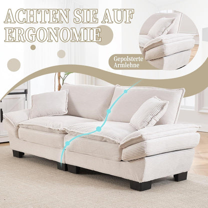Modernes 2-Sitzer Polstersofa mit gepolsterten Armlehnen (Beige)