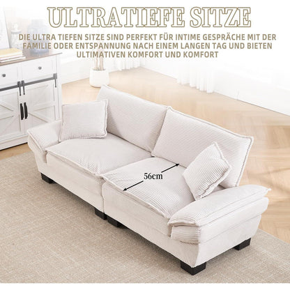 Modernes 2-Sitzer Polstersofa mit gepolsterten Armlehnen (Beige)