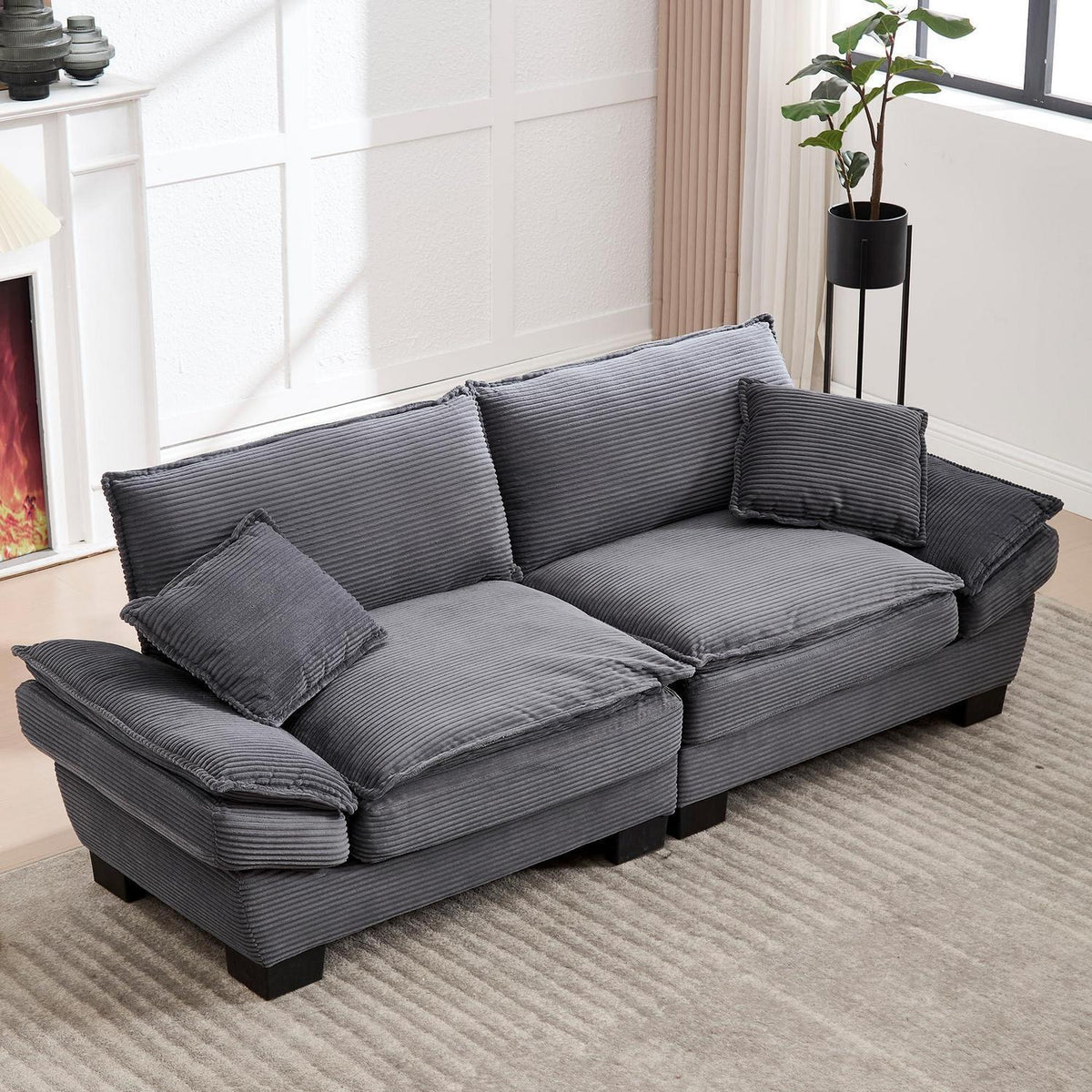 Modernes 2-Sitzer Polstersofa Dunkel Grau mit Komfort Armlehnen
