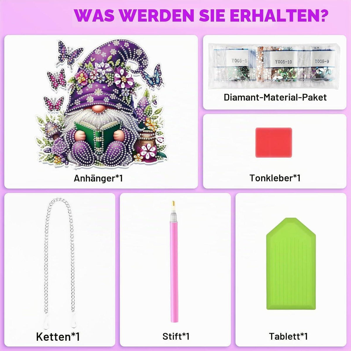 Diamantmalerei Anhänger Gnome – DIY Fensterbild für Erwachsene & Kinder