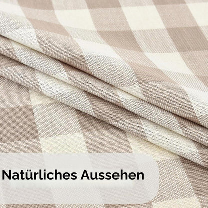 Runde Tischdecke Beige Kariert Ø135cm – Abwaschbar & Leinenoptik