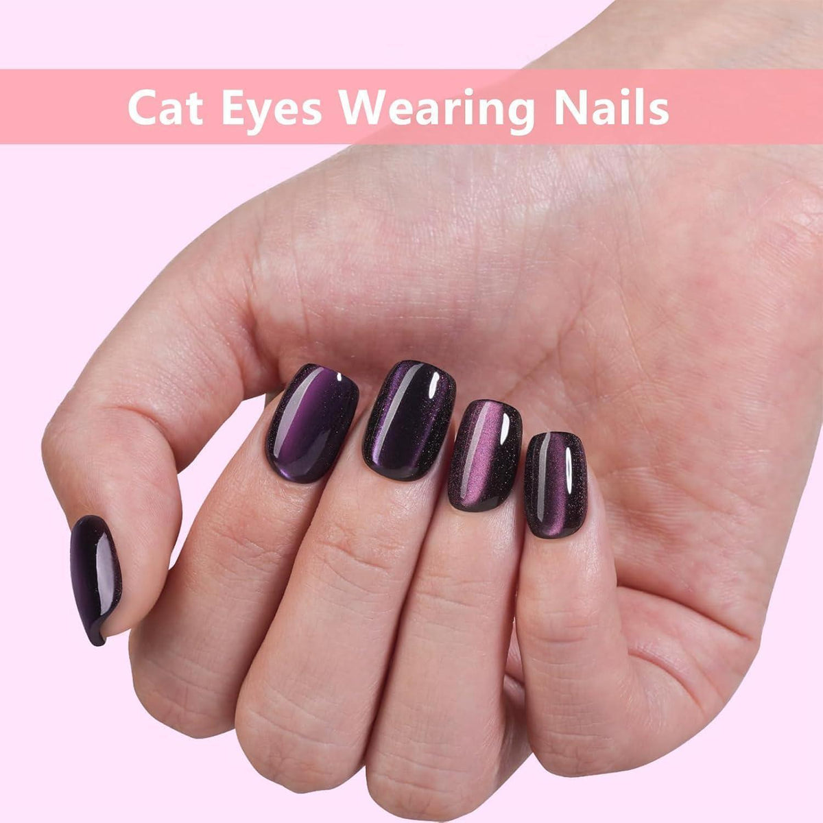3D Cat Eye Press On Nails – 15 Größen, Soft Gel, 5 Farben