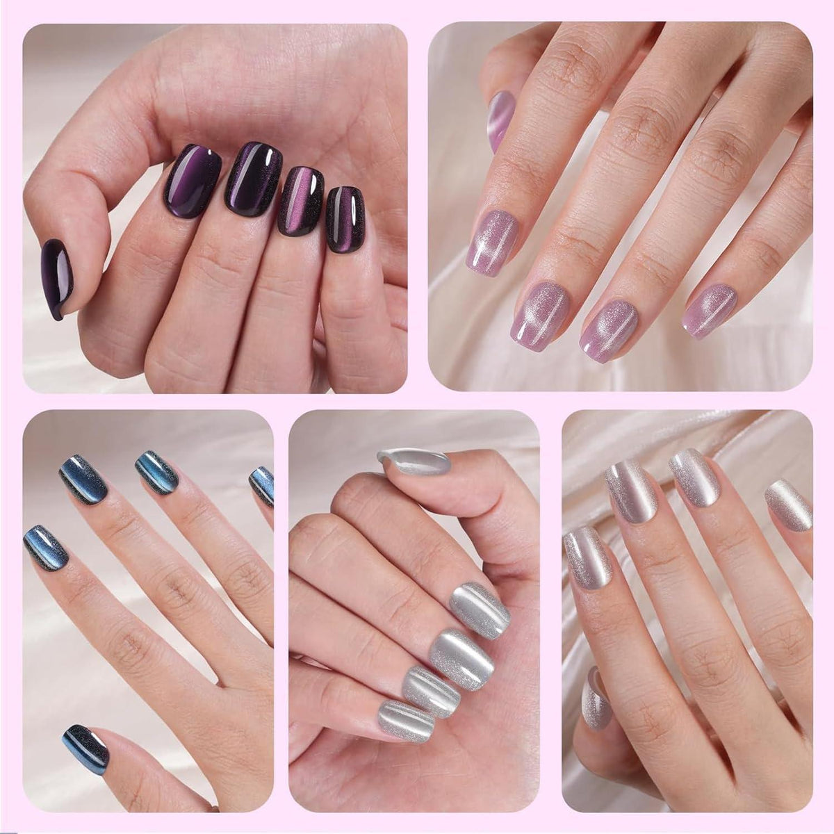 3D Cat Eye Press On Nails – 15 Größen, Soft Gel, 5 Farben