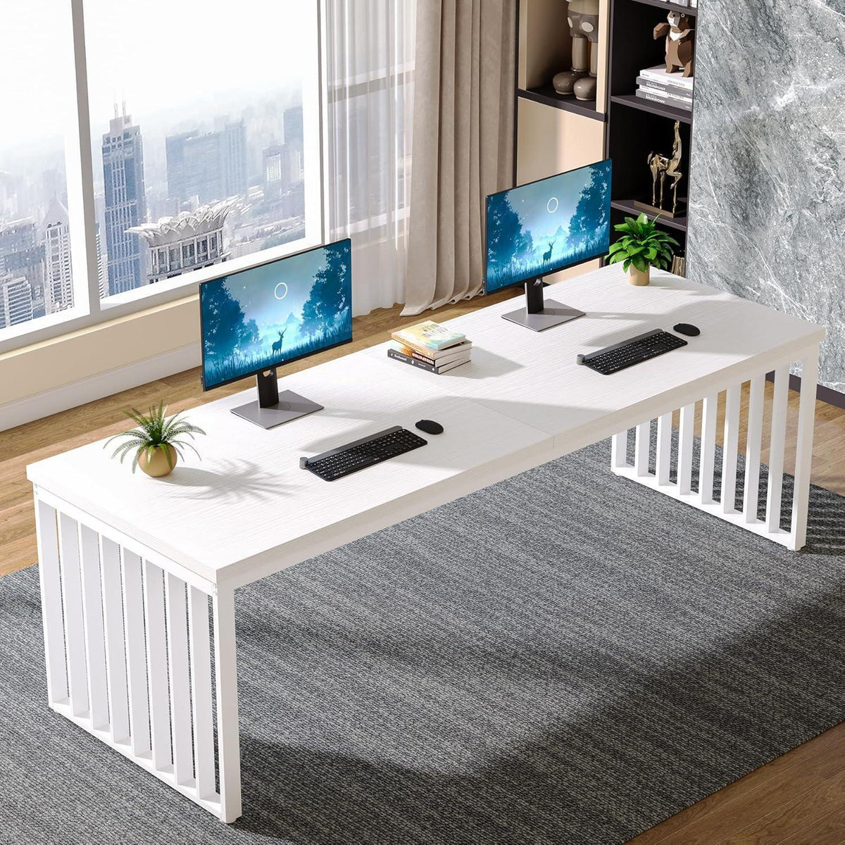 Großer Schreibtisch 180cm – Home Office PC Tisch mit Holzoptik