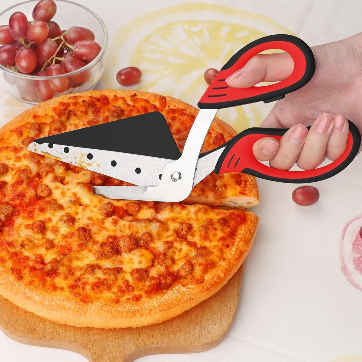 Pizzaschere mit Spachtel, Edelstahl, 27 cm, Rot/Schwarz