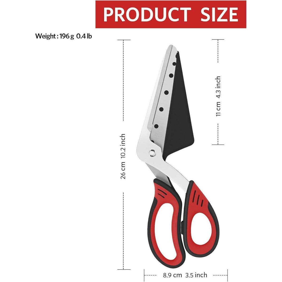 Pizzaschere mit Spachtel, Edelstahl, 27 cm, Rot/Schwarz