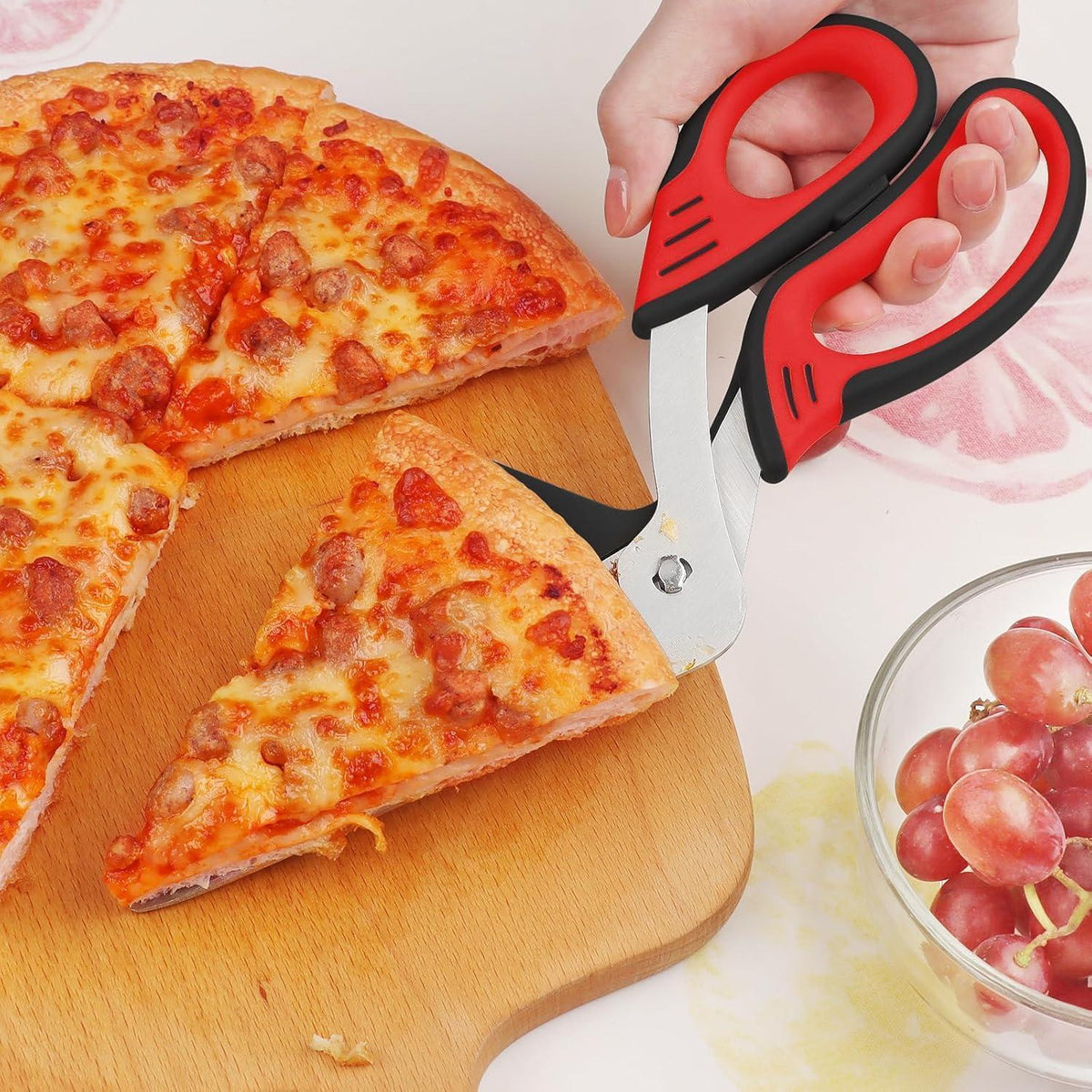 Pizzaschere mit Spachtel, Edelstahl, 27 cm, Rot/Schwarz