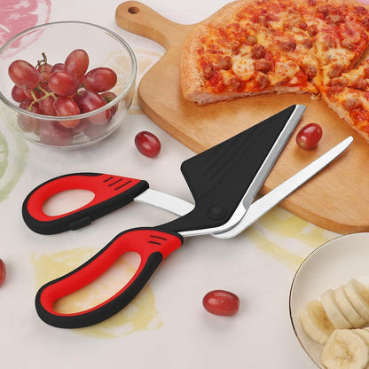 Pizzaschere mit Spachtel, Edelstahl, 27 cm, Rot/Schwarz