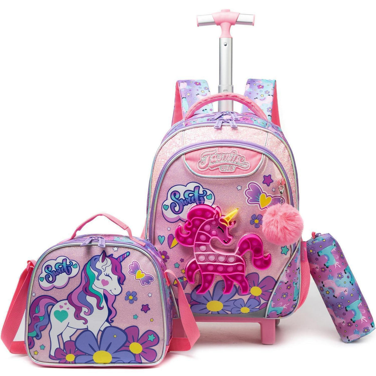 Einhorn Rollrucksack Set für Mädchen 6-8 Jahre