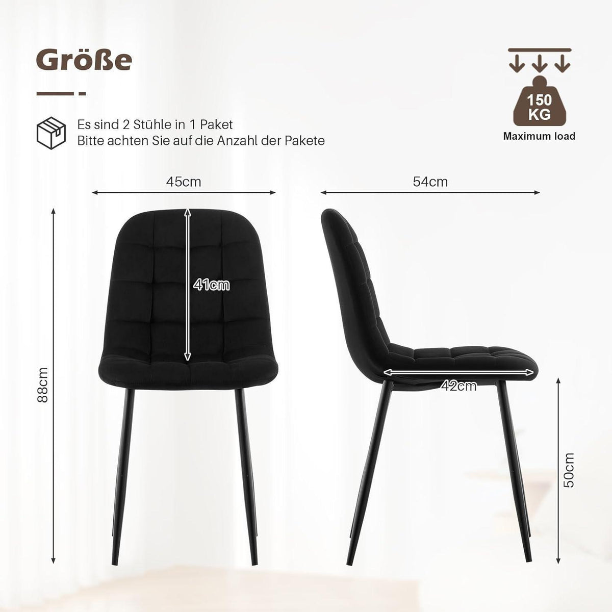 TUKAILAI Esszimmerstühle 2er-Set, Gepolsterte Samtstühle Schwarz