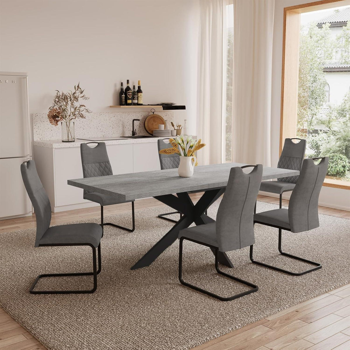 Ausziehbarer Esstisch mit 6 Stühlen – Modernes Esszimmer Set