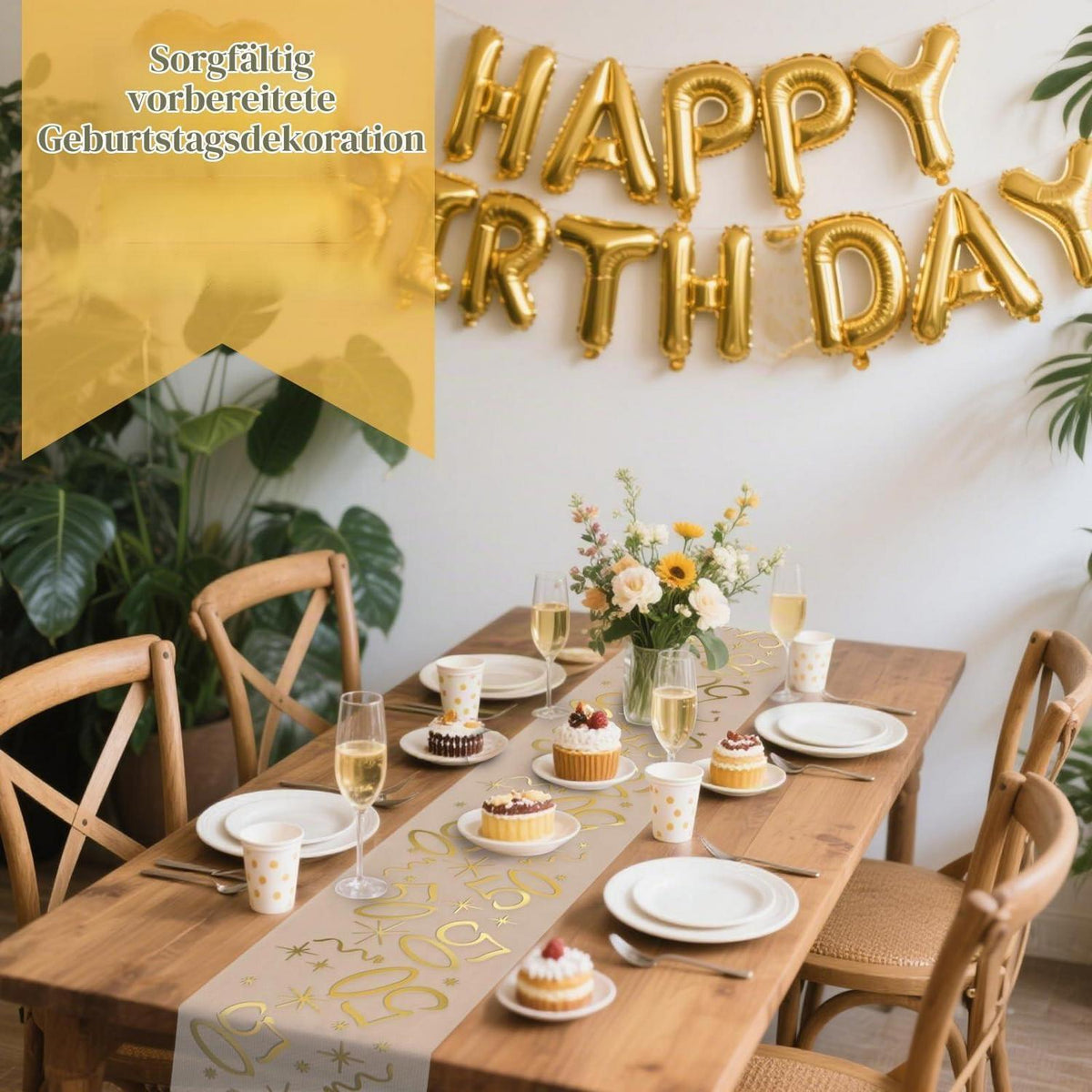 Tischläufer 50. Geburtstag Gold 28 cm x 10 m Rolle