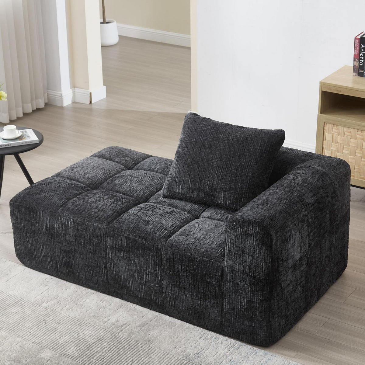 Modernes 1-Sitzer Sofa mit Chaiselongue & Kissen (Schwarz A)
