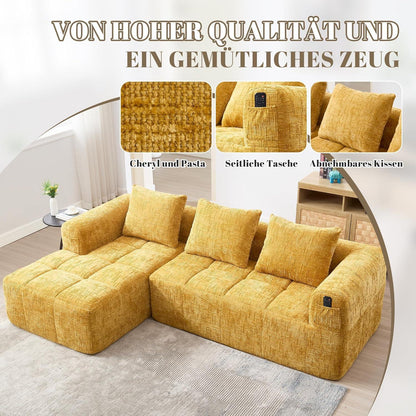 Modernes 3-Sitzer Sektionssofa mit Chaiselongue (Gelb C)