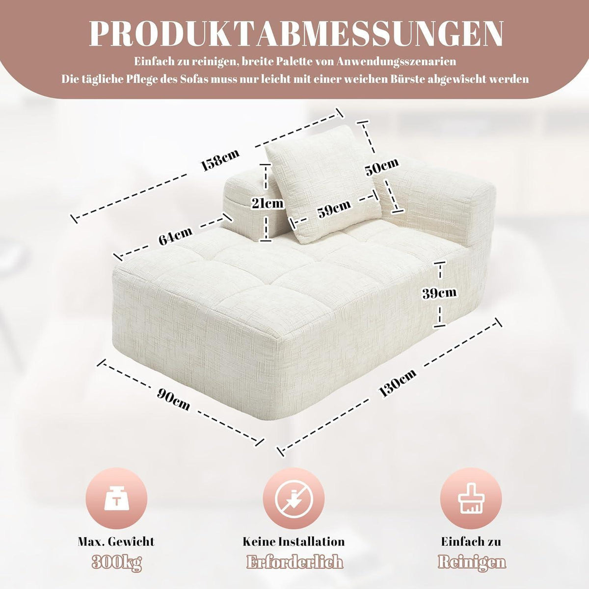 Modernes 1-Sitzer Sofa mit Chaise Lounge & Kissen (Beige A)