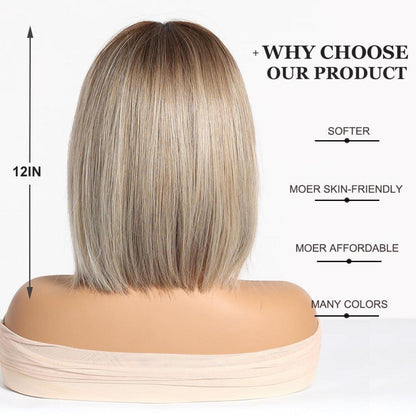 Blonde Bob Perücke mit Fransen – Schulterlang, Synthetisch Ombre