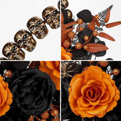 Halloween Türkranz 66cm mit Schädel & Spinne – Gruselige Herbst Deko