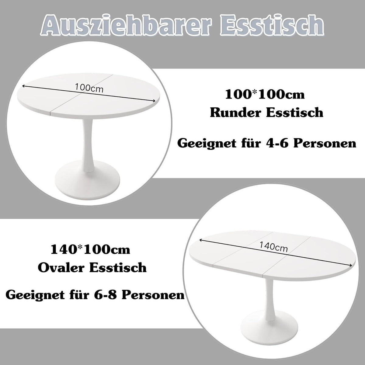 Ausziehbarer Esstisch Oval Weiß – Komfortabel & Platzsparend