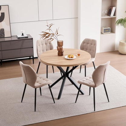 8er-Set Esszimmerstühle Nordic Stil, Khaki, Schwarze Metallbeine