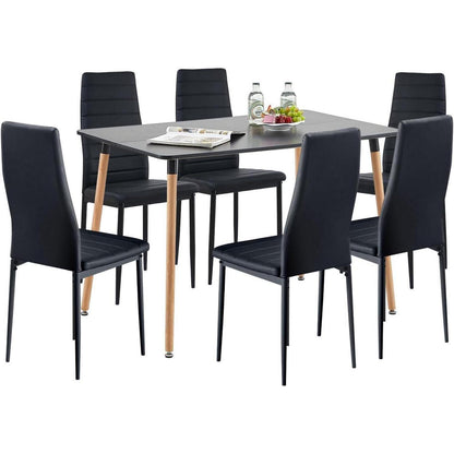 Esszimmergruppe Schwarz: Esstisch 110cm + 6 Stühle