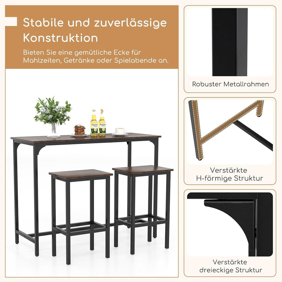 RELAX4LIFE Bartisch-Set mit Barhockern – Industrie-Design
