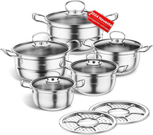 Topfset Edelstahl Induktion 12-teilig Glasdeckel Stielkasserolle