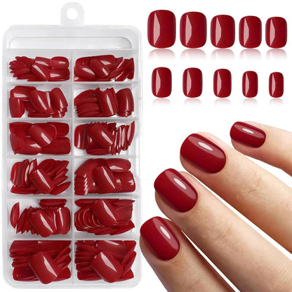 240 Rote Press On Nägel – Kurze, Quadratische Nagelspitzen