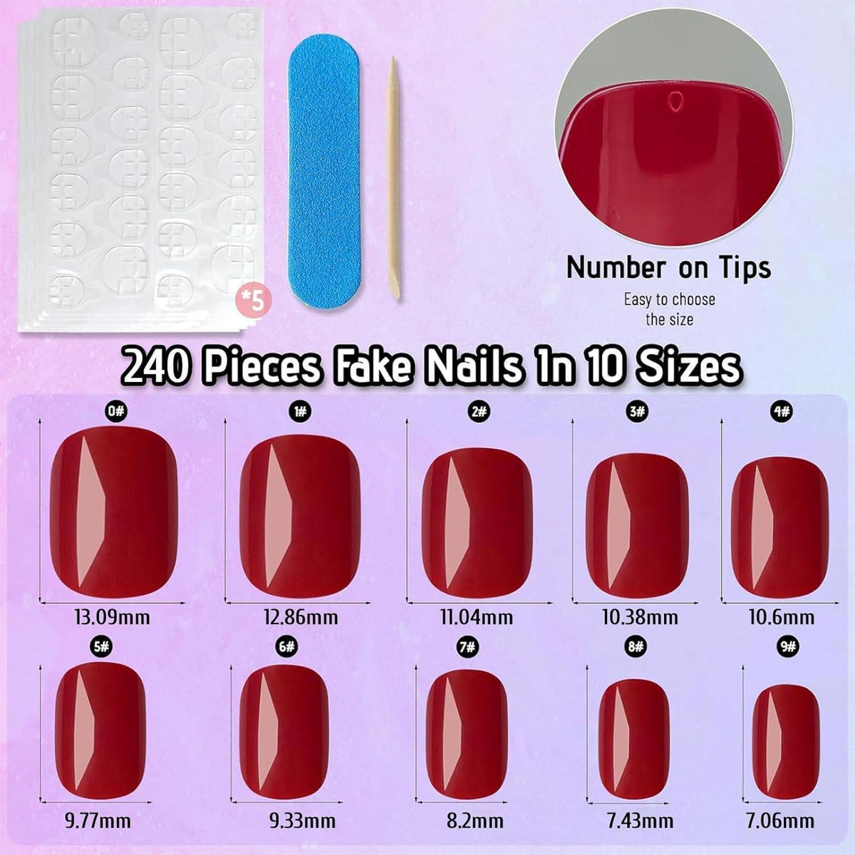 240 Rote Press On Nägel – Kurze, Quadratische Nagelspitzen