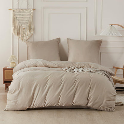 Baumwoll Bettwäsche Set 200x200 Beige | 3-teilig