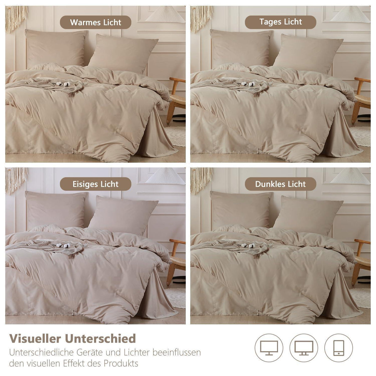 Baumwoll Bettwäsche Set 200x200 Beige | 3-teilig
