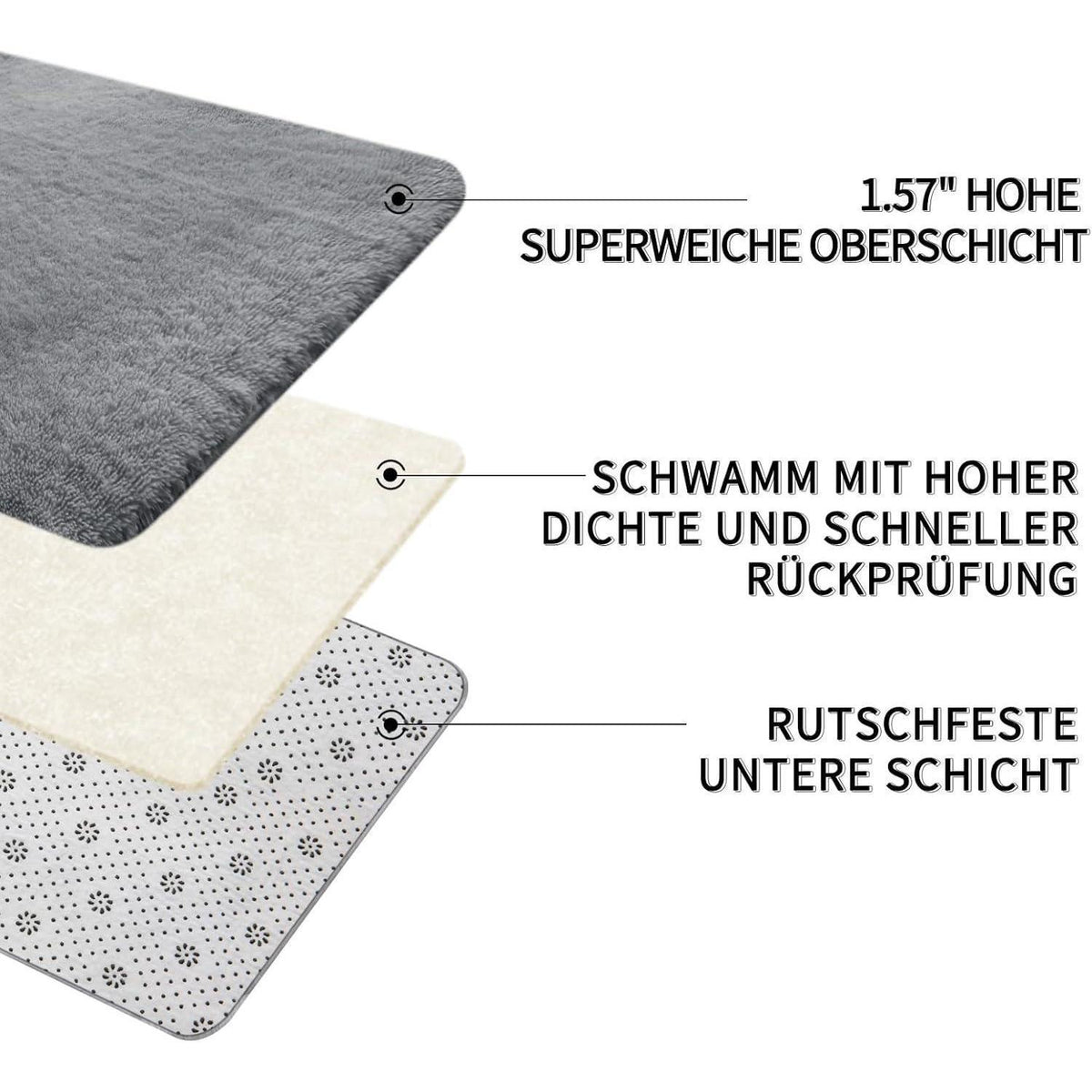 Grauer Hochflor Teppich 240x340 – Flauschiger Wohnzimmerteppich Waschbar