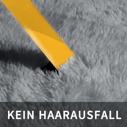 Hochflor Teppich Grau 240x300 - Flauschiger Wohnzimmerteppich Waschbar