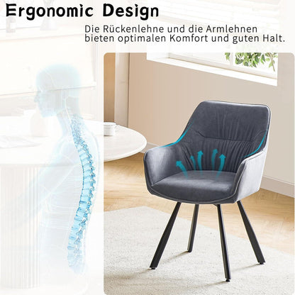Drehbare Esszimmerstühle Grau 6er Set mit Armlehnen