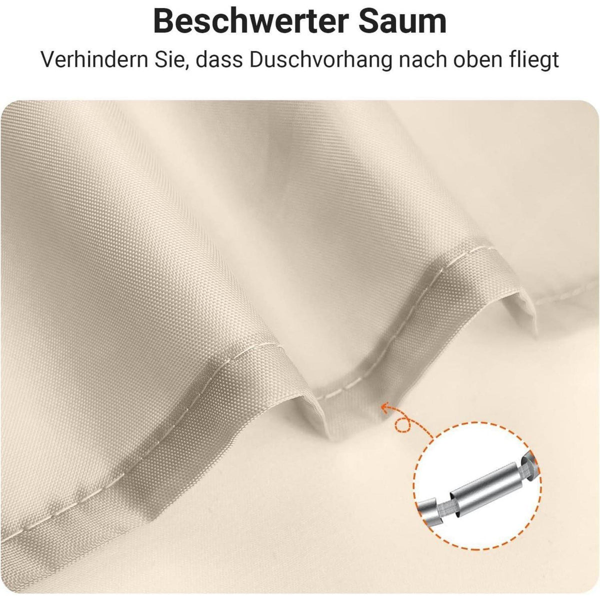 Duschvorhang Beige 210x200 cm Textil Wasserabweisend Waschbar