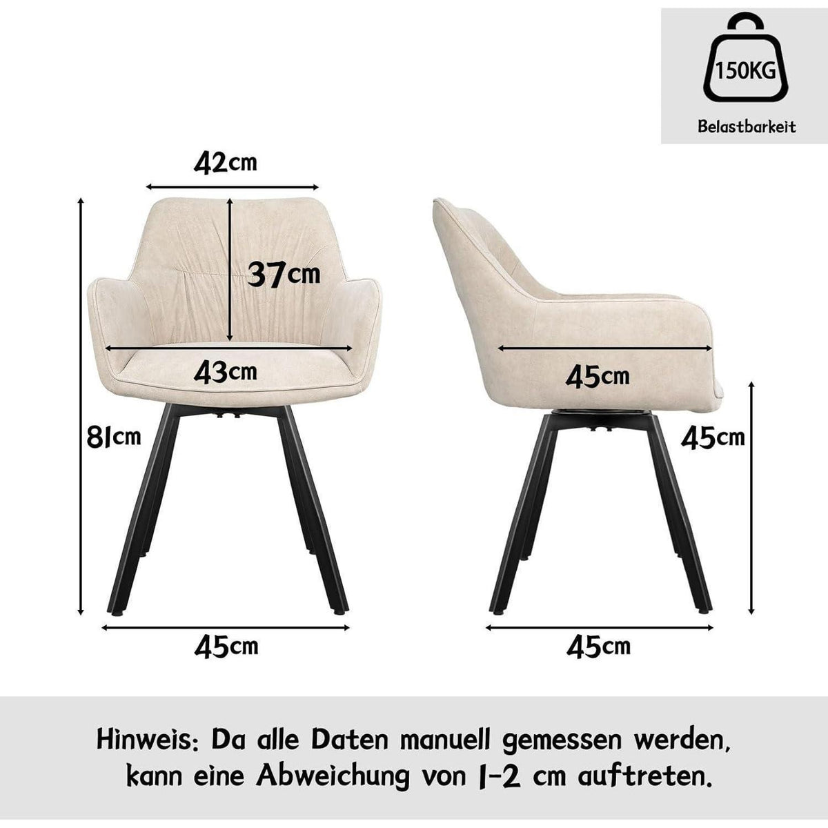 Drehbare Esszimmerstühle 2er Set mit Armlehne & Komfort