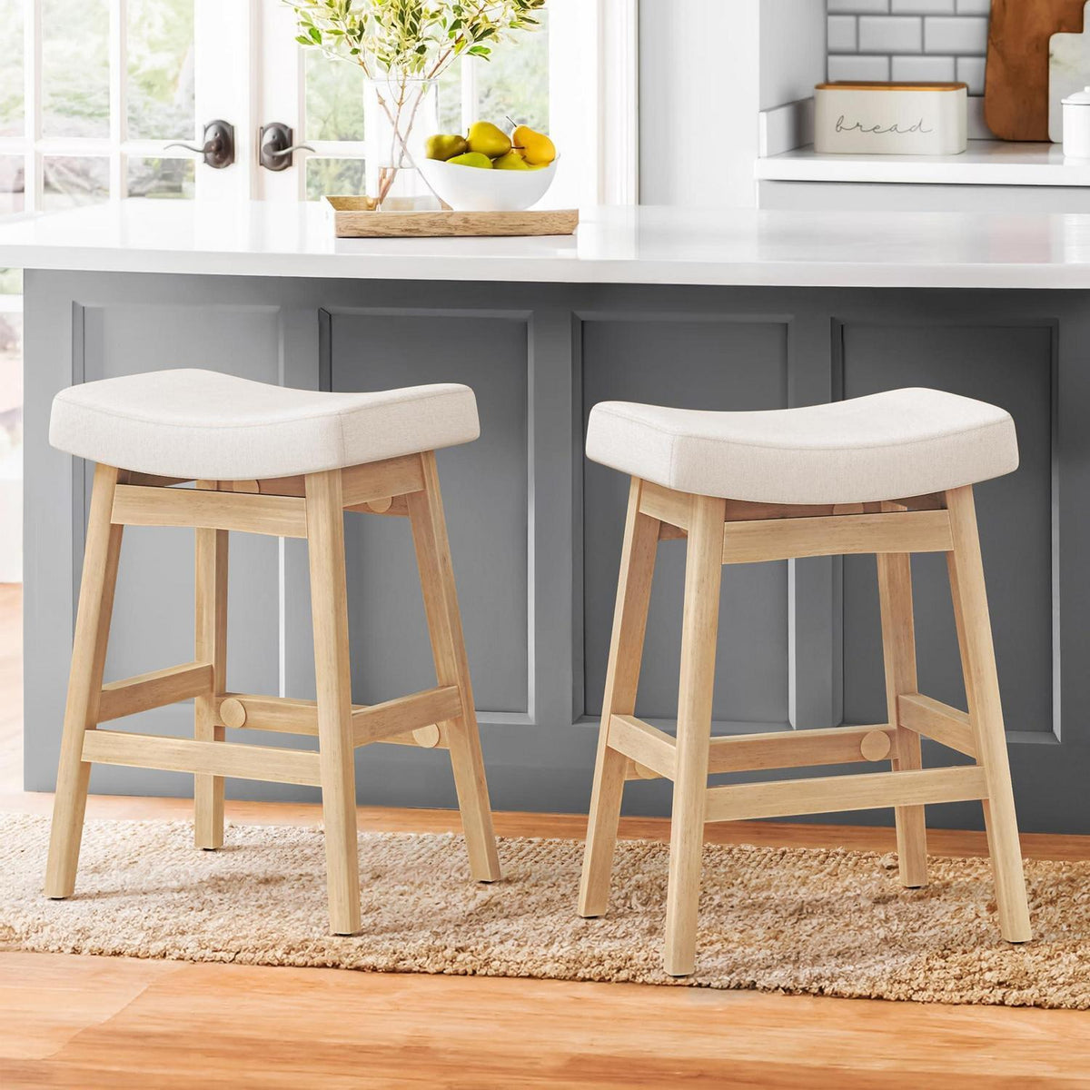 Barhocker Set Beige - 2er Pack, 61cm, Stoff Sitzfläche