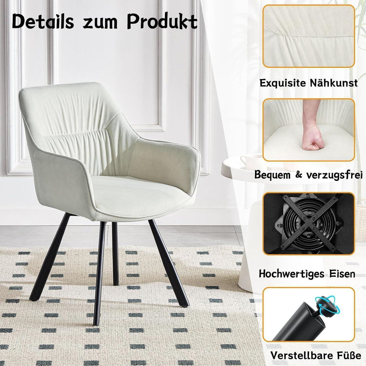Drehbare Esszimmerstühle Set 4er – Beige, Ergonomisch & Komfortabel