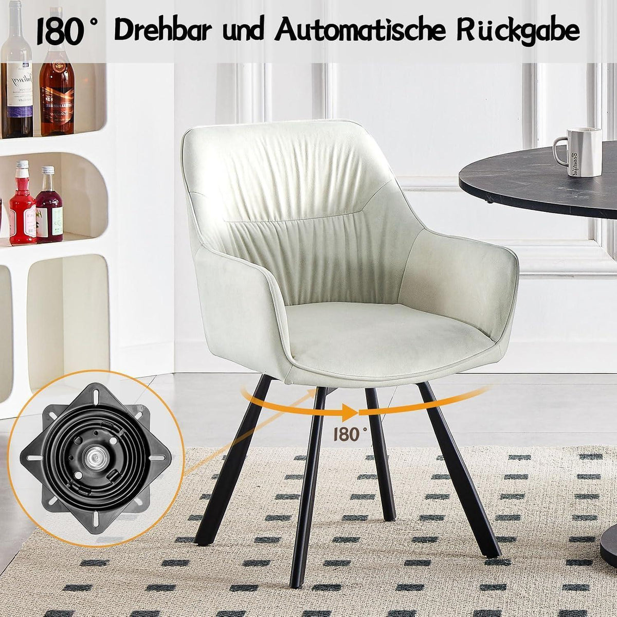 Drehbarer Esszimmerstuhl mit Armlehne, Beige 2 | Modern & Komfortabel