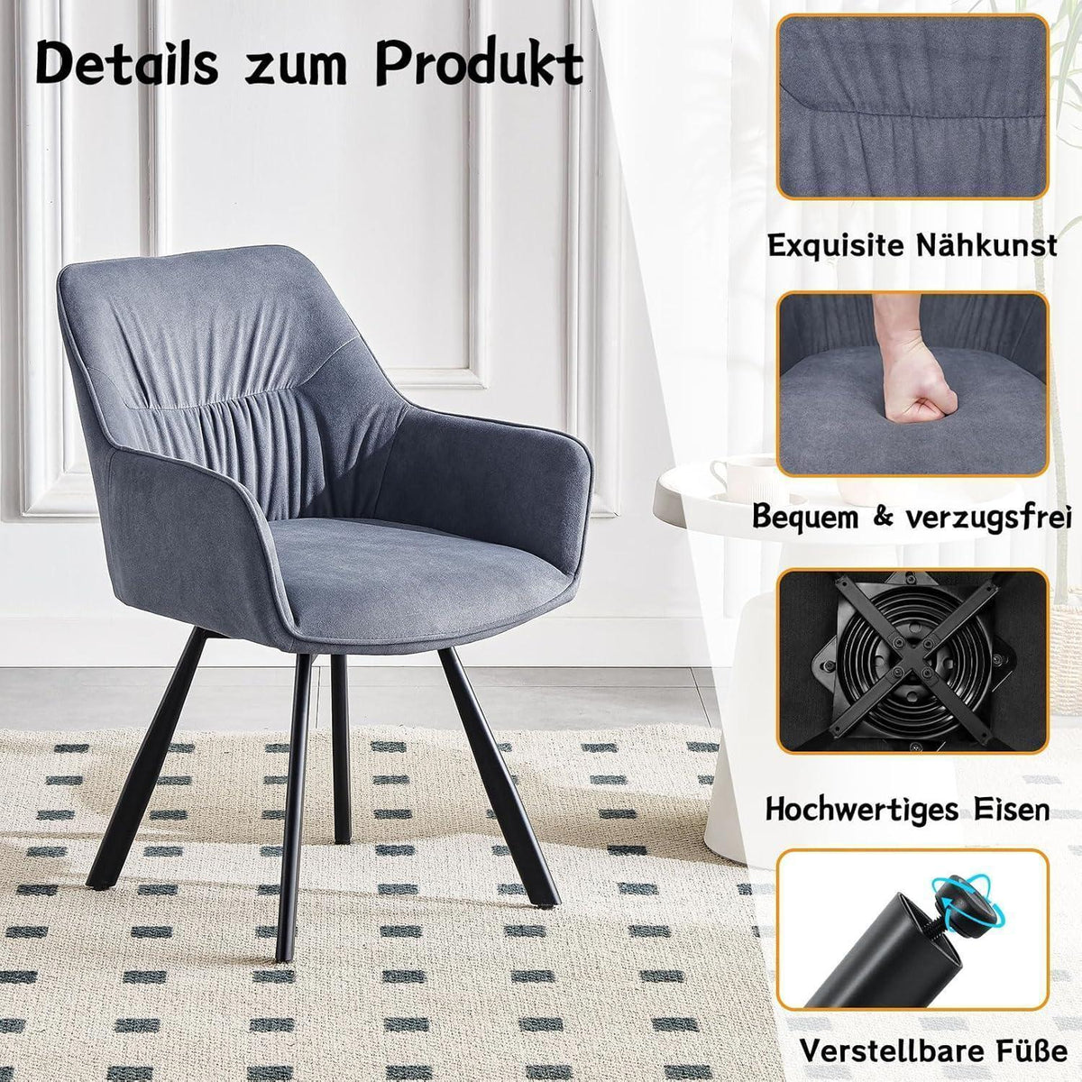 Drehbarer Esszimmerstuhl Set Grau – Ergonomisch & Komfortabel