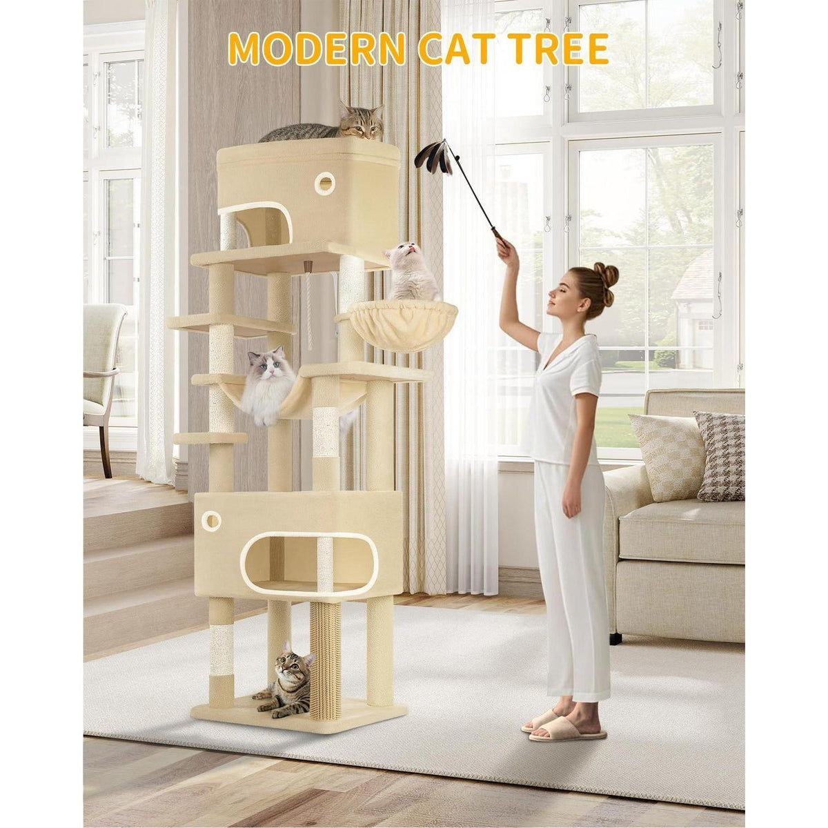 XXL Kratzbaum Katzenbaum 203 cm mit Plattform & Höhlen
