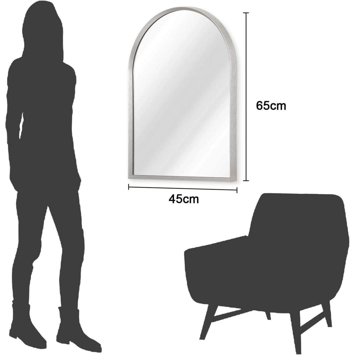 Bogen Wandspiegel mit Aluminiumrahmen – 65x45cm Silber