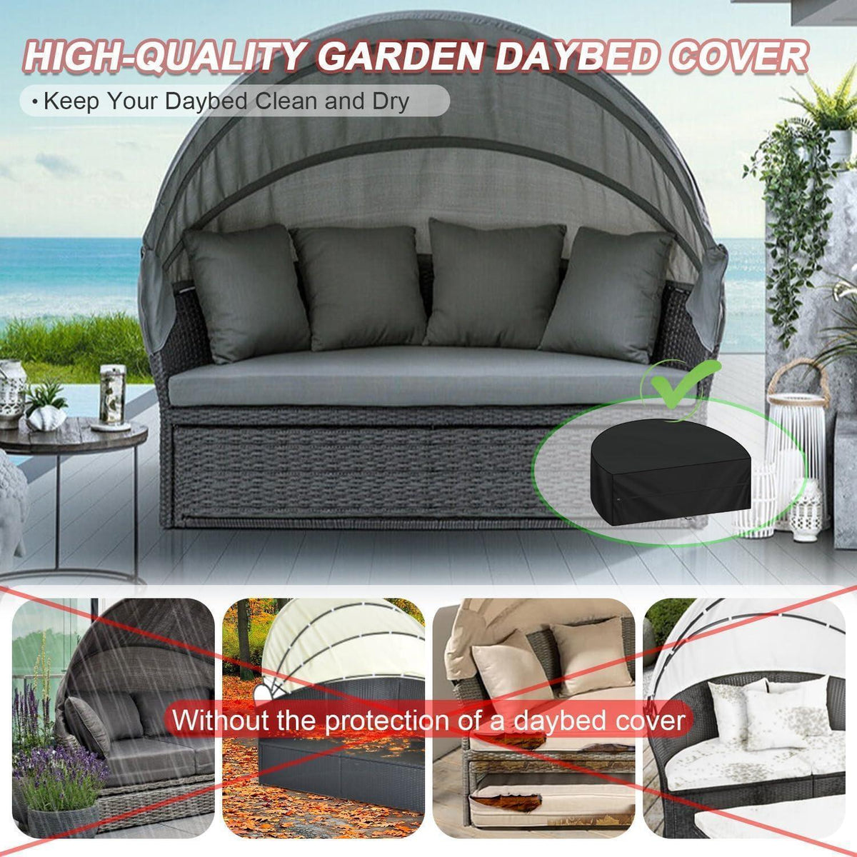 Wasserdichte Sonneninsel Abdeckhaube 180x90x80cm – Winterfest & UV-Schutz