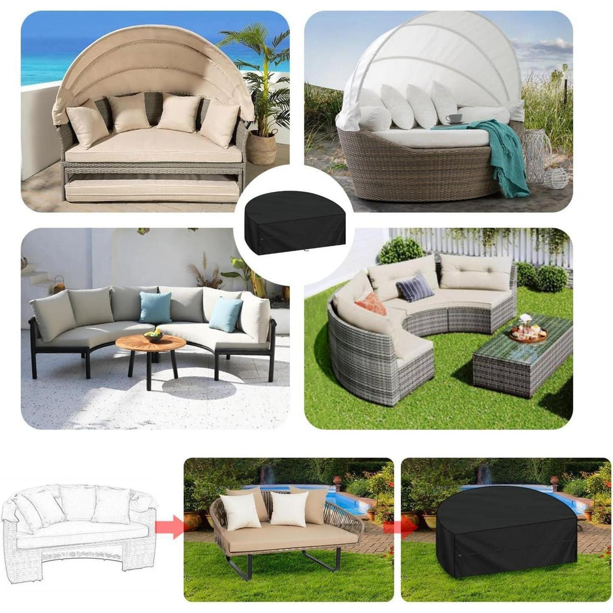 Wasserdichte Sonneninsel Abdeckhaube 180x90x80cm – Winterfest & UV-Schutz