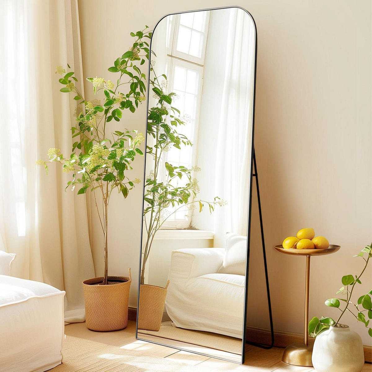 Gewölbter Standspiegel 161x52cm mit Schwarzrahmen – Ganzkörper Spiegel