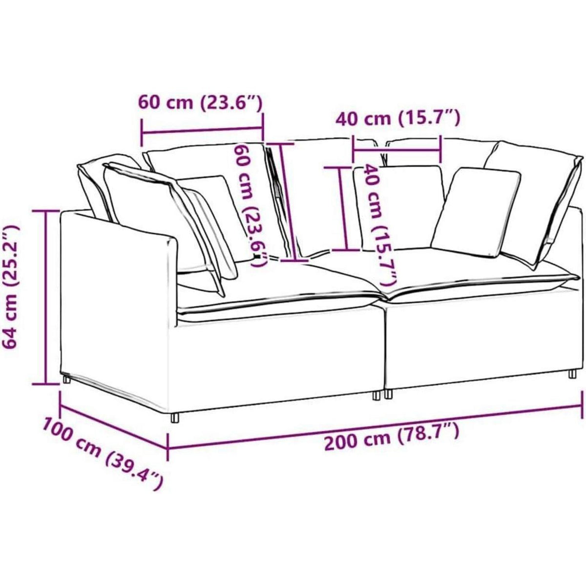 IKAYAA 2-Sitzer Sofa Dunkelgrau – Modernes Design, 200x100x64 cm