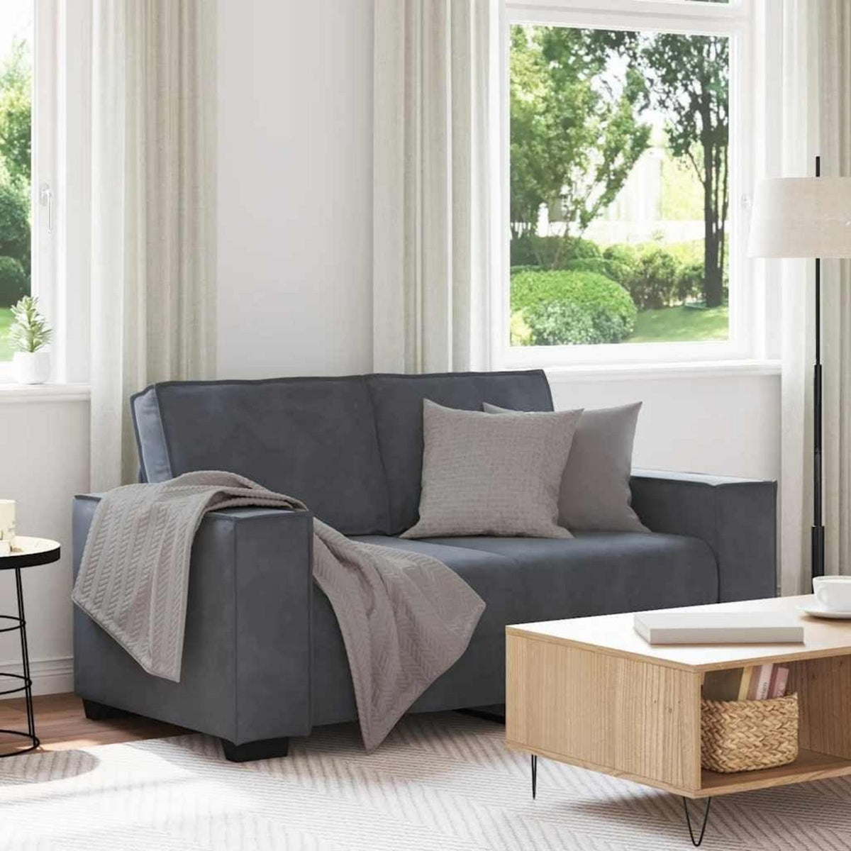 Modernes 2-Sitzer Sofa Dunkelgrau – 120 cm Mini Couch